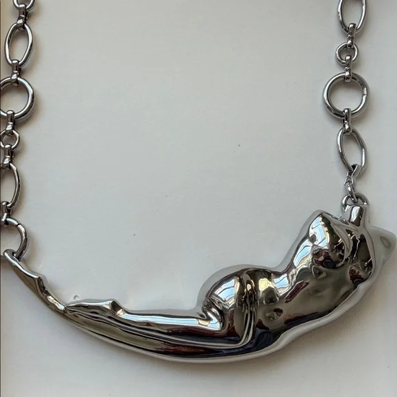 Zara Abstract Sculptured Torso Body Silver Chain Link Necklace Bold Artsy NWT - Picture 5 of 12